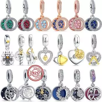 S925 Стерлингового Серебра Мама Сердце Флаг Памяти Лента Двойные Висячие Шармы Бусины Подходит Оригинальные Браслеты Женщины DIY Ювелирные Изделия