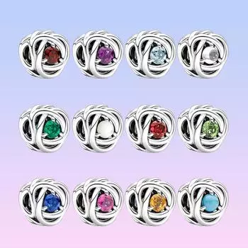 S925 Стерлингового Серебра Месяц Камень Шарм Бусины подходят Оригинальный Браслет Ожерелье Изготовление Ювелирных Изделий для Женщин Подарок На День Рождения