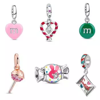 S925 Стерлингового Серебра Милая Двойная Карамелька Сердце Мотаться Шарм Подходит Оригинальный Браслет Для Женщин Ювелирные Изделия Рождественский Подарок