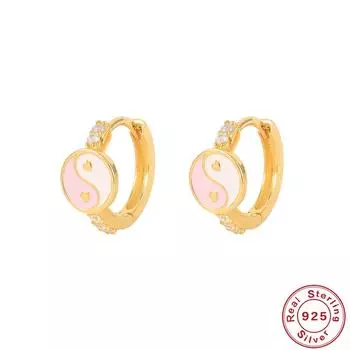 S925 стерлингового серебра мода личность свет роскошь простые Инь и Ян эмаль масляные серьги-капли серьги пряжки 925 Silver золотой