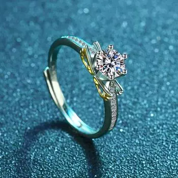 S925 стерлингового серебра мода полые маленькие крылья кольцо женские Guochao шесть когтей 50-точечный бриллиант кольцо цвет разделения ангел открытое кольцо opening adjustable