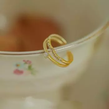 S925 стерлингового серебра модное двухслойное кольцо женское нишевый дизайн легкое роскошное два циркона универсальное кольцо на мизинец opening adjustable