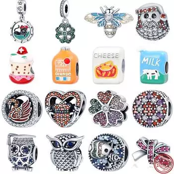 S925 Стерлингового Серебра Молочный Напиток Лебедь Сова Лук Клевер Блестящие Бусины Подходит Оригинальный Браслет Женские Ювелирные Изделия DIY Изготовление Подарок CHINA