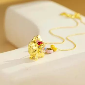 S925 стерлингового серебра мультфильм цветной пончик маленький Пегас допамин ожерелье женская мода легкий роскошный нишевый ключичный цепь 925 Silver