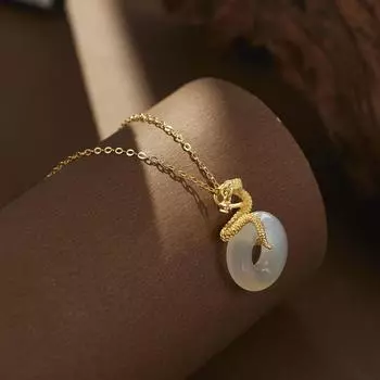 S925 стерлингового серебра натуральный халцедон с высоким содержанием льда змея пряжка ожерелье пончик кулон ключица цепочка мода 925 Silver