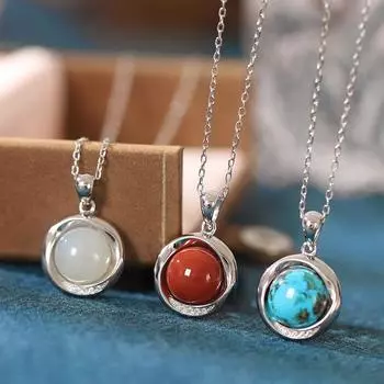 S925 Стерлингового Серебра Натуральный Нефрит Hetian Материал Подвеска Личность Планета Мода В Бирюзовую Круглую Женскую Ключичную Цепочку