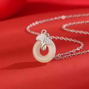 S925 Стерлингового Серебра Нефрит Маленькое Абрикосовое Ожерелье для Женщин Легкий Роскошный Дизайн Меньшинств Цепь Ключицы Хотиан Нефритовый Кулон Ожерелье 925