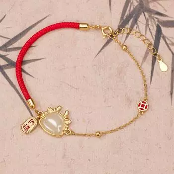 S925 стерлингового серебра Нефритовый дракон Нафу красный браслет веревка женский ретро Хотан нефрит зодиакальный дракон натальный год ребенок дракона