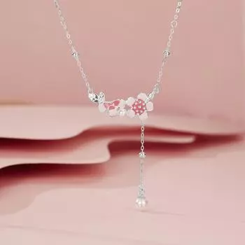 S925 стерлингового серебра Новое ожерелье Peach Blossom Land Женское эмалированное эпоксидное ожерелье Peach Blossom с подвеской Sweet Flower God Clavicle Chain 925 silver серебряный
