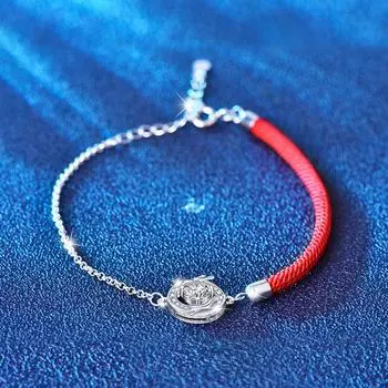 S925 Стерлингового Серебра Новый Китайский Стиль Год Дракона Браслет Ювелирные Изделия Своими Руками Муассанит Год Рождения Зодиак Красная Веревка Ювелирные Изделия Adjustable size