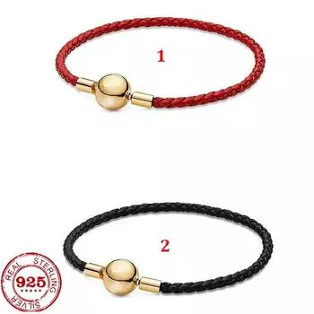 S925 стерлингового серебра новый классический кожаный веревочный красный петля круглый браслет подходит браслет DIY ювелирные изделия для женщин 20cm красный
