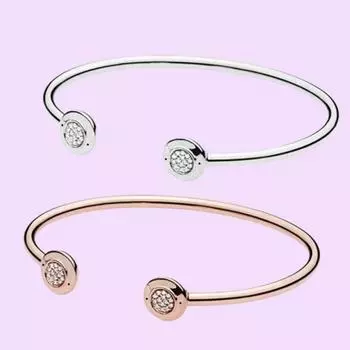 S925 стерлингового серебра Открытый браслет с белым цирконом для женщин День рождения Ювелирные изделия Подарки с тканевой сумкой 17cm