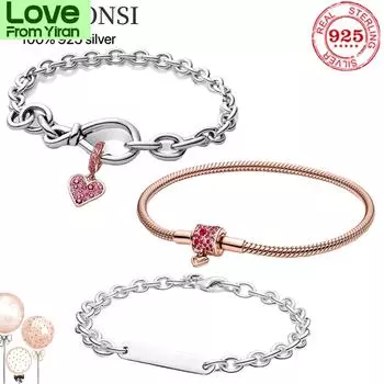 S925 стерлингового серебра Пан браслеты змея цепи браслет шарм подходит оригинальные шармы для женщин девушки DIY Изготовление ювелирных изделий 21cm