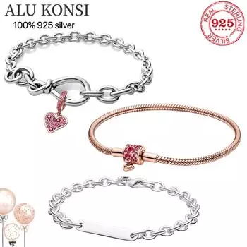 S925 стерлингового серебра Пан браслеты змея цепи браслет шарм подходит оригинальные шармы для женщин девушки DIY Изготовление ювелирных изделий 21cm