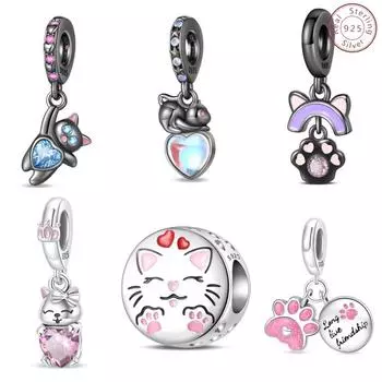 S925 стерлингового серебра принцесса кошка питомец дружба кошачий коготь кулон бусины Diy ювелирные аксессуары кулон браслет