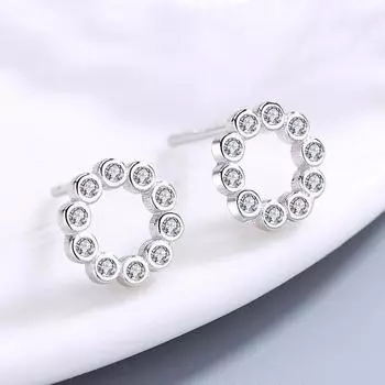 S925 Стерлингового Серебра Простое Кольцо С Бриллиантами Серьги-Шпильки Корейский Стиль Сладкий Джокер Женщины Серебряные Ювелирные Изделия 925