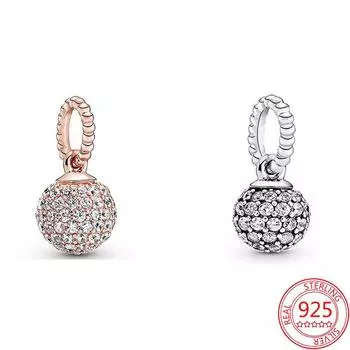 S925 стерлингового серебра яркий Pav Glitter шарм кулон подходит оригинальный 3 мм бренд браслет Diy ювелирные изделия аксессуары розового золота