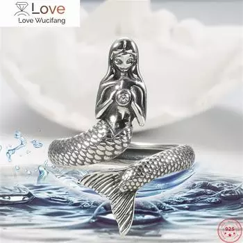 S925 стерлингового серебра регулируемые кольца популярные русалочьи циркониевые украшения для рук чистое серебро шарм ювелирные изделия для женщин Resizable