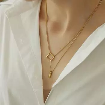 S925 стерлингового серебра регулируемый двухслойный универсальный ожерелье женская геометрическая форма модный свитер цепь 925