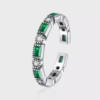 S925 стерлингового серебра ретро легкое роскошное кольцо элегантное женское простое кольцо высокого класса нишевый дизайн зеленое бриллиантовое кольцо Opening adjustable