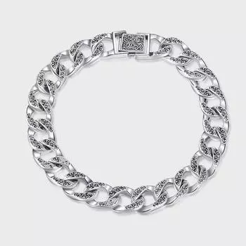 S925 стерлингового серебра ретро старый Тан трава цветок рельефный кубинский браслет женский национальный стиль тяжелая промышленность оригинальный дизайн ручная работа ювелирные изделия