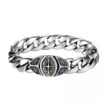 S925 Стерлингового Серебра Ретро Властный Крест Браслет Мужской Мужской Тайский Серебристый Винтажный Модный Мужской Тяжелый Яркий Браслет Ювелирные Изделия 18cm