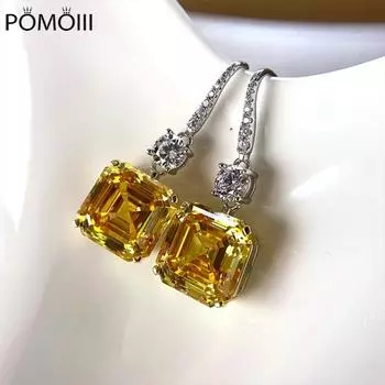 S925 Стерлингового Серебра Роскошные Висячие Серьги с Желтым Бриллиантом Для Женщин Свадьба Помолвка Женские Белые Серьги Ювелирные Изделия Дамы