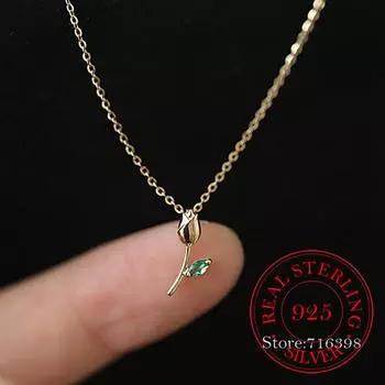 S925 стерлингового серебра роза цветок изумруд колье кулон для женщин 14K позолоченные ожерелья свадебная вечеринка ювелирные изделия подарок