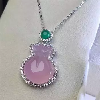 S925 стерлингового серебра розовый халцедон денежный мешок кулон ледяной изумруд зеленый нефрит счастливый мешок подвесной орнамент нефрит ожерелье для женщин