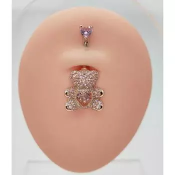 S925 Стерлингового Серебра Розовый Медведь Пупочный Светильник Для Ногтей Роскошный Мода Sense Smart Пупок Пупка Человеческое Тело Прокол Ювелирные Изделия 6mm