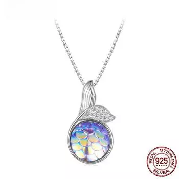 S925 стерлингового серебра Русалка рыбий хвост кулон ожерелье красочная рыбья чешуя шейная цепочка для женщин ювелирные изделия подарок