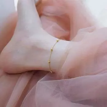 S925 стерлингового серебра с покрытием 14K золотом простые маленькие золотые бобы браслет на лодыжку женский летний универсальный дизайн украшения для ног 925