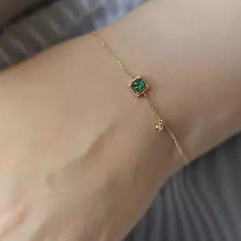 S925 стерлингового серебра с покрытием из 14-каратного золота с изумрудом и цирконием, тонкий браслет, простой женский квадратный сахарный браслет, легкая роскошь, универсальный дизайн, особый интерес 925