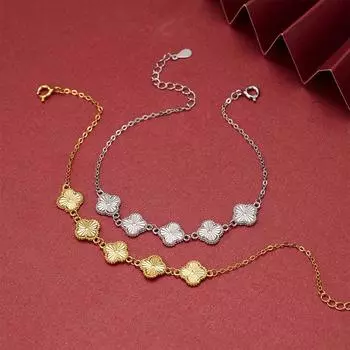 S925 стерлингового серебра счастливый цветок двухсторонний автомобильный цветок браслет модный легкий роскошный автомобильный цветок лазер пять четырехлистный клевер ювелирные изделия 925 silver