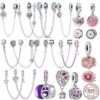 S925 Стерлингового Серебра Шарм Подвеска Цветок Ромашки 9 Модели Циркон Защитная Цепочка Подвески Из Бисера Подходит Оригинальные Браслеты DangleDIY