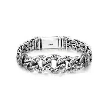 S925 Стерлингового Серебра Шесть символов Мантра Мира Передача Браслет Ювелирные Изделия Мужская Личность Властная Ретро Серебряная Цепочка Подарок 21cm