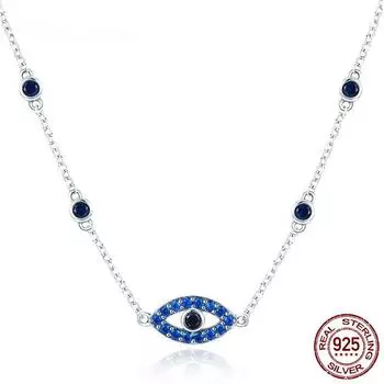 S925 стерлингового серебра, синий циркон, кулон в виде глаза-хранителя, ожерелья, цепочка на шею Lucky Eye для женщин, ювелирные изделия