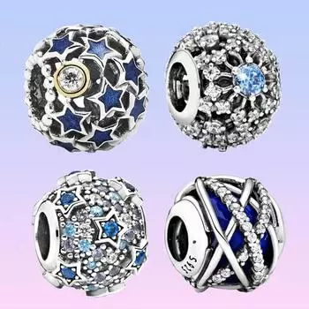 S925 Стерлингового Серебра Синий Галактика Шарм Бусины подходят Оригинальный Браслет DIY Ювелирные Изделия для Женщин Подарки На День Рождения