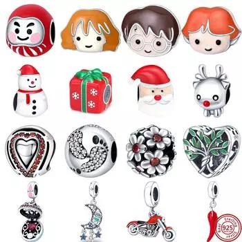 S925 стерлингового серебра след цветы дерево звезда луна Санта лось блестящие бусины подходят оригинальные подвески браслет изящные самодельные украшения CHINA