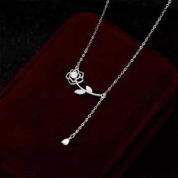 S925 стерлингового серебра сверкающие бриллианты бахрома роза ожерелье женское модное легкое роскошное серебряное украшение с подвеской в виде цветка 925 silver