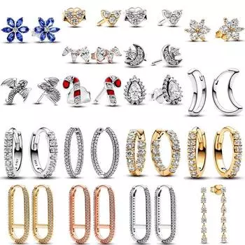 S925 стерлингового серебра сверкающие груши Huggie Row вечность луна звезда серьги-кольца для женщин мода подарок на день рождения ювелирные изделия