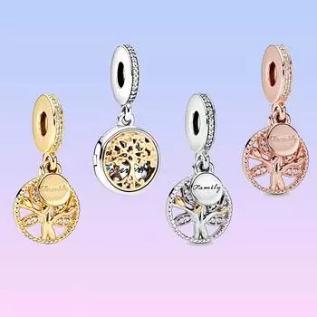 S925 стерлингового серебра сверкающие подвески в виде семейного дерева подходят для оригинального браслета DIY ювелирные изделия для женщин подарки на день рождения