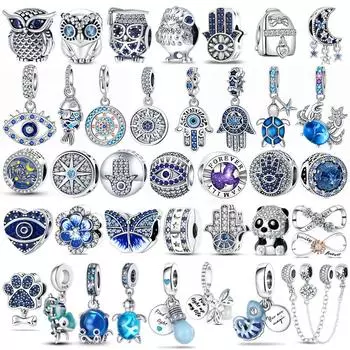 S925 Стерлингового Серебра Светлячок Подвески Сглаза Воздушный Шар Синие Подвески Подходит Оригинальный Браслет DIY Изготовление Ювелирных Изделий подарок