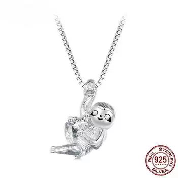 S925 Стерлингового Серебра Яркий Ленивец Подвеска Ожерелье Животное Цепочка на Шею для Женщин Подарок На День Рождения Изящные Ювелирные Изделия