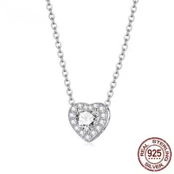 S925 Стерлингового Серебра Яркое Ожерелье Любви Цепочка Ослепительная Блестящая Форма Сердца Кристалл Очарование Свадебные Помолвочные Ювелирные Изделия