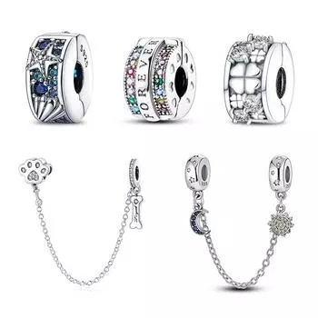 S925 стерлингового серебра застежка серебряные подвески силиконовые разделительные бусины цепочка безопасности подходит оригинальный браслет ювелирные изделия для женщин новинка