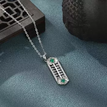 S925 стерлингового серебра Желание Abacus ожерелье Guochao Изысканный серебряный халцедон Abacus кулон антикварная цепочка на ключицу оператора Бога 925 Silver