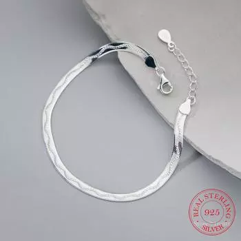 S925 стерлингового серебра женский браслет 14K позолоченные плоские змеиные цепи браслеты для женщин девочек ювелирные украшения свадебный подарок на вечеринку серебряный