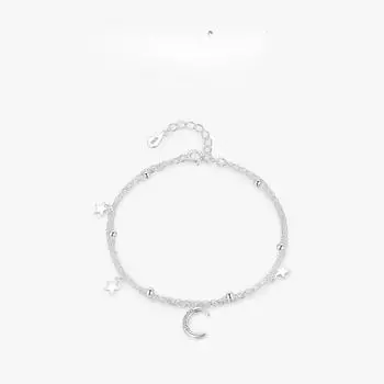 S925 Стерлингового Серебра Звезда Луна Двухслойный Браслет Для Женщин Нишевый Элегантный Темперамент Ins Маленький Браслет Из Бисера Adjustable size
