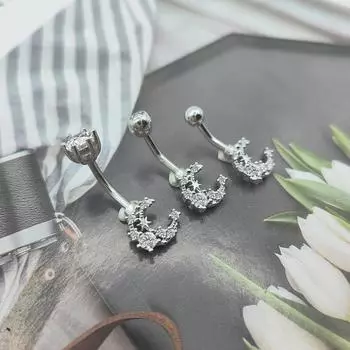 S925 Стерлингового Серебра Звезда Луна Сопровождающий Гвоздь Пупка для Мужчин и Женщин Универсальный Тренд Пупка Прокол Ювелирных Изделий 12mm